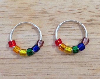 Rainbow Earrings - Rainbow Jewelry - Sterling Silver Hoop Earrings - Silver Hoop Earrings