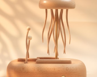 Autómata de medusa de madera, medusa en movimiento, escultura cinética de escritorio, autómata de madera, adorno de medusa, regalo de medusa, regalos de Navidad