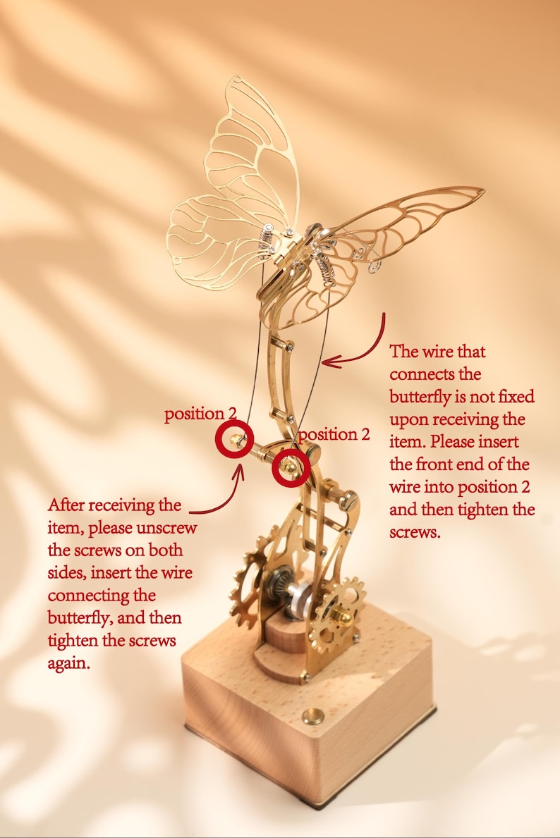 Autómata mecánico de mariposa, escultura cinética, arte cinético de mariposa, figura de mariposa, escultura en movimiento, autómata, regalo de Navidad imagen 8
