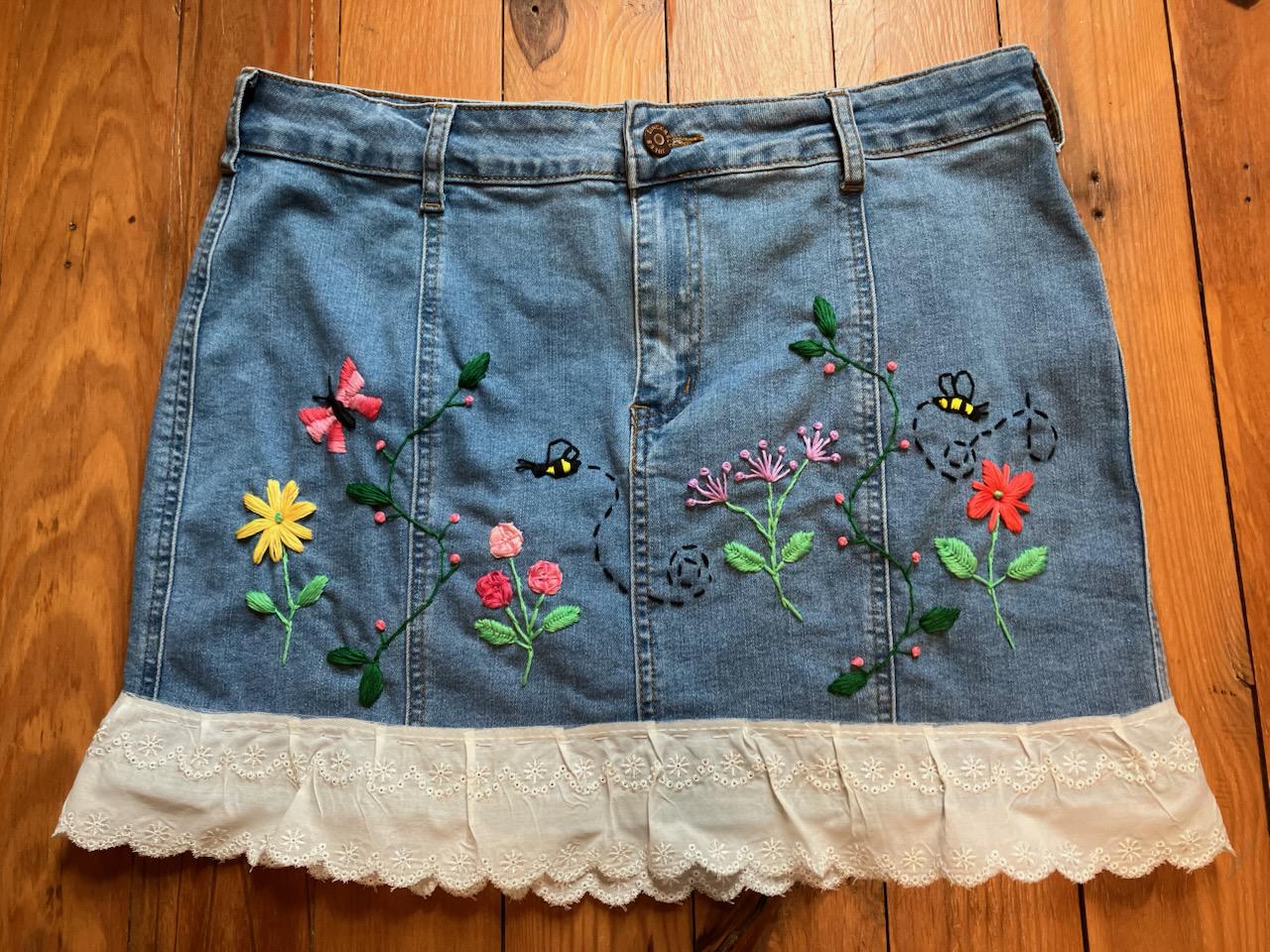 Denim Skirt Embroidered - Etsy