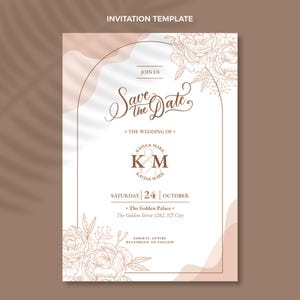 Invitación de boda floral personalizada - Tarjeta cuadrada - Personalice con fecha, nombres y dirección - Descarga digital
