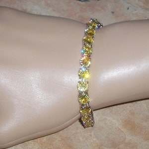 22.00 Carats Yellow Topaz Gemstones, 18K White Gold Filled Tennis Bracelet