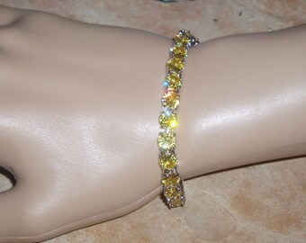 104.00 Carats Yellow Topaz Gemstones, 18K White Gold Filled Tennis Bracelet