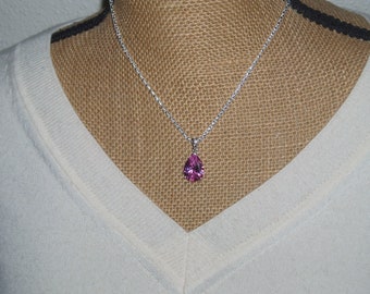 31.00 Carats of Pink Sapphire Teardrop Gemstone, 925 Silver Pendant Necklace