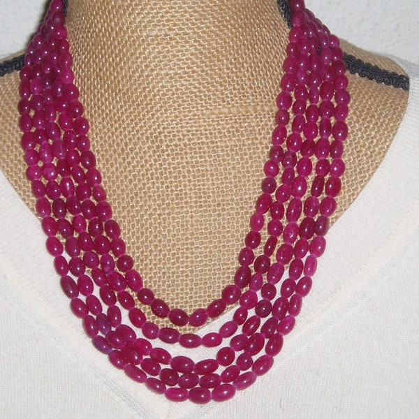 Massive 1236.00 Carats Montana Corundum 5 Strand Ruby Gemstone Necklace