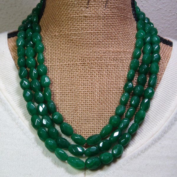 Fabulous, Huge, Massive 1143.00 Earth Mined Carats of Ultimate Rich Green Faceted 3 Strands of Emerald Gemstones Necklace