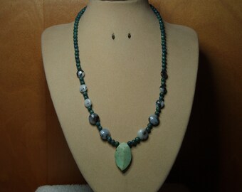 American Turquoise,  Granite, Chrysocolla, and Blue Lapis Lazuli Stone Pendant .925 Sterling Silver Necklace
