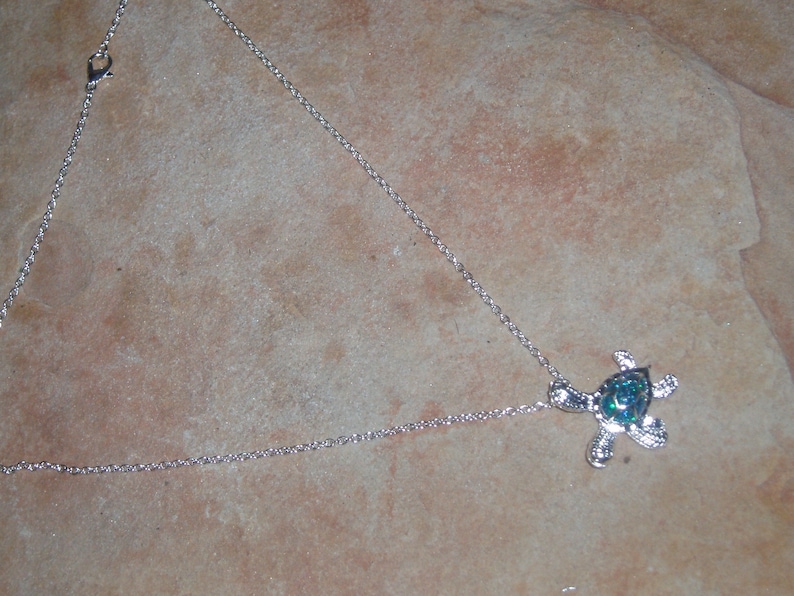 Blue Fire Opal Turtle Pendant Necklace