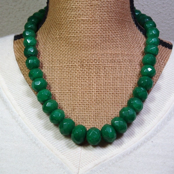 Massive 1101.00 Carats of 20mm Wide, Rich Green Faceted Genuine Earth Mined Emeralds Gem Necklace