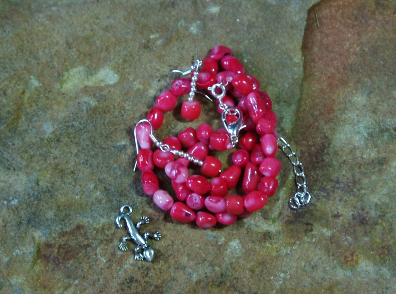 Natural AAA Grade Pink Salmon Coral,.925 Silver Necklace and Earrings image 3