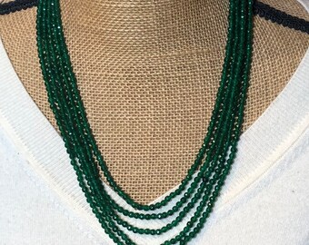 467.00 Carats of Top Quality Rich Green Zambian Emerald Gemstones 5 Strand Necklace