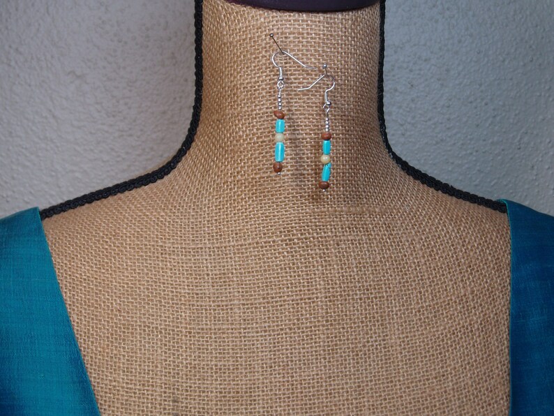 Natural Turquoise,Real Dried Lemon Seed Bead, Topaz 925 Silver Earrings image 1