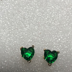 6mm Genuine Earth Mined Emerald Heart Shaped Gemstone, 18K Gold Filled Stud Earrings