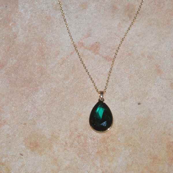 21.00 Carats Faceted Green Emerald Teardrop Gemstone, 18K Gold Filled Pendant Necklace