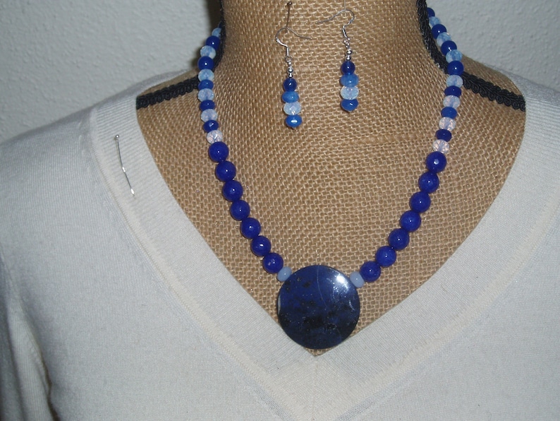 Carats Sapphire Gems Lapis Lazuli Moonstone Opals 925 Silver Necklace and Earrings
