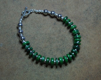 Green Ocean Coral Heishi and .925 Sterling Silver Bracelet