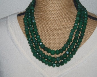 793.50 Carats of Zambian Faceted Abacus Roundel Emerald Real Earth Mined Gemstone 3 Strand Necklace