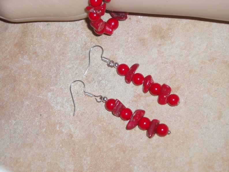 Genuine Red Coral from the South Sea of Japan,Strechy Bracelet and Earrings