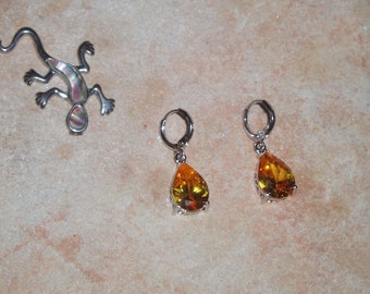 14.00  Carats of Rare AAA Grade South American Yellow Topaz Gemstone Teardrop, 925 Silver Earrings