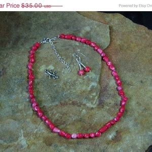 Natural AAA Grade Pink Salmon Coral,.925 Silver Necklace and Earrings image 2