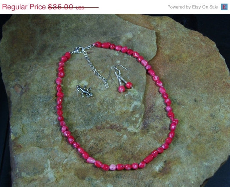 Natural AAA Grade Pink Salmon Coral,.925 Silver Necklace and Earrings image 2