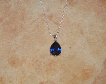 23.00 Carat Blue Sapphire Teardrop Gemstone, 925 Silver Necklace