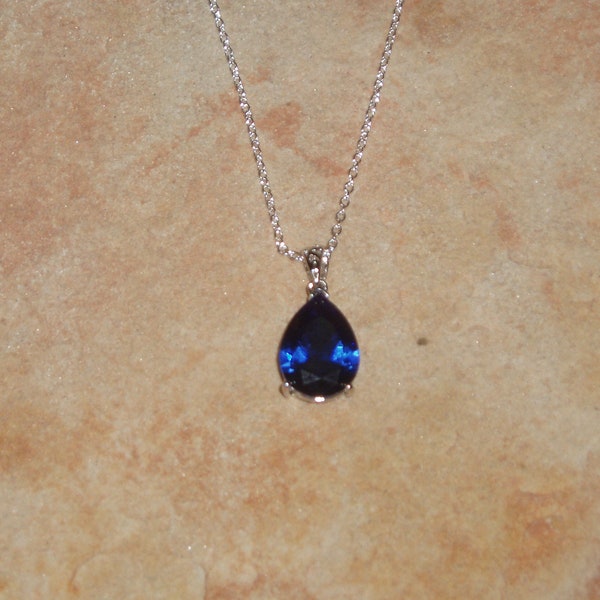 23.00 Carat Blue Sapphire Teardrop Gemstone, 925 Silver Filled Necklace