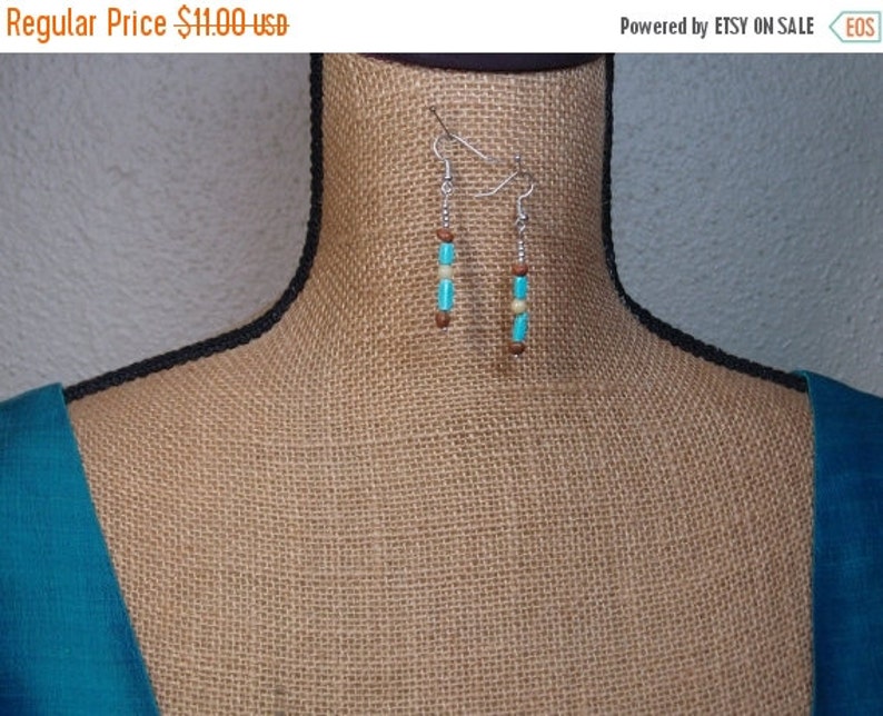 Natural Turquoise,Real Dried Lemon Seed Bead, Topaz 925 Silver Earrings image 2
