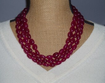 thumbnail image 2 of 932.50 Ct Genuine Ruby 3-Strand Carved Beads Necklace – Earth Mined – Red – JaipurJewels 2 of 6