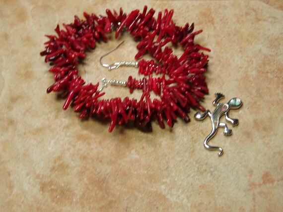 AAA Quality Red Coral Stem and Branch Slices,.925 Silver Necklace and Earrings
