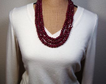 919.00 Carats of Rich Red Ruby Faceted Real Earth Mined Gemstone 3 Strand Necklace