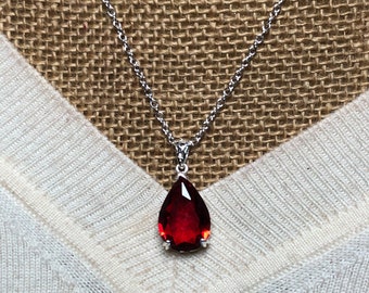 21.20 Carats Red Ruby Teardrop Pendant Gemstone, 925 Solid Stamped Sterling Silver 925 Necklace