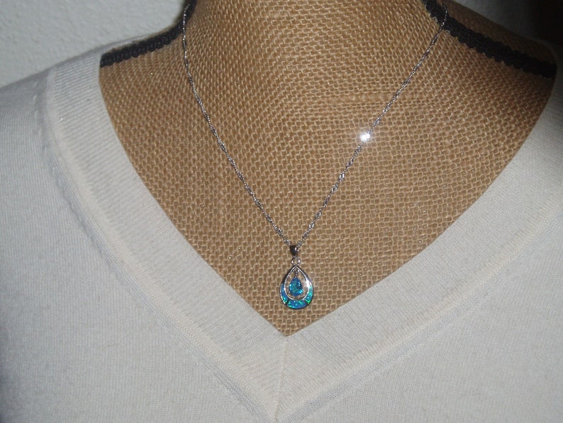 Teardrop 925 Silver Pendant Necklace Blue Fire Opal Gemstones Brazilian 18.00 Carat Aquamarine