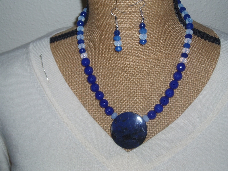 Carats Sapphire Gems Lapis Lazuli Moonstone Opals 925 Silver Necklace and Earrings