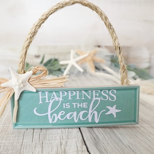 Beach Christmas Ornament Happiness is the Beach Ornament Coastal Beach Home Decor Ornament Tiered Tray Decor