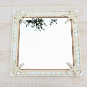 Coastal Home Decor Mirror with Seashells and Starfish