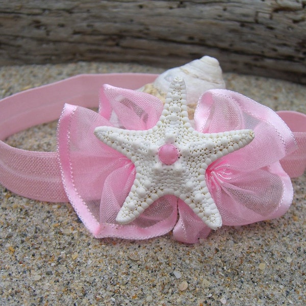 Starfish Infant/Toddler Headband-BABY PINK-Starfish Hair,Starfish Headbands,Beach Weddings, Flower Girls,Mermaid Costume, Photo Prop
