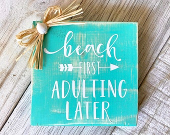 Beach Home Decor Sign Beach First Adulting Later Coastal Tiered Tray Small Tablesitter