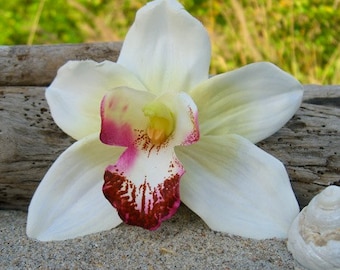 Orchidee Blumen Haarspangt, Hochzeiten, StrandZiel Hochzeiten, weiße Orchidee, Urlaub, tropische Blumen, Hawaiianisch, Paradies, Florale Haarspank,