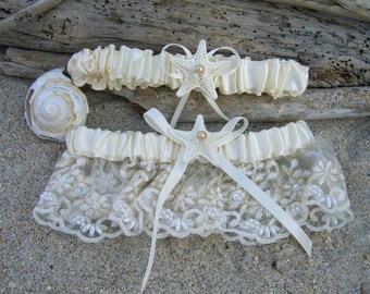 Beach Wedding Starfish Bridal Garter Set/Destination Wedding Accessories/Starfish Garter Set with Toss Garter