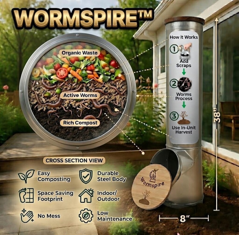 Wormspire™ Vertical Composter – Durable Steel Worm Tower for Easy ...