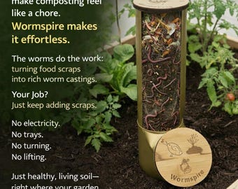 Worm Compost Bin - Wormspire™ -  Easiest Way to Compost Kitchen Scraps to Rich Castings Effortlessly without  Electricity