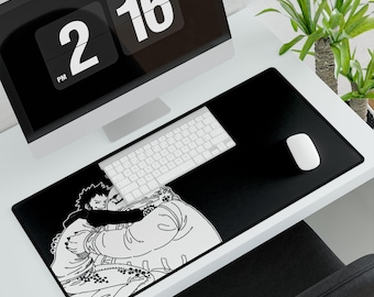 Tapis de bureau minimaliste noir One Piece personnalisé Law et Bepo - Tapis de jeu non officiel
