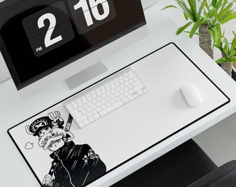 Tapis de bureau minimaliste blanc personnalisé Law et Chopper One Piece - Tapis de jeu non officiel