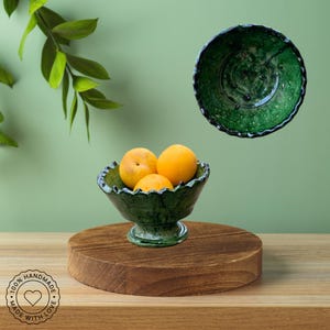 Marokkanische Tamegrute grün glasierte Obstschale - Handgemachte Keramik Servierschale, Eco-Friendly Home grüne Keramik Dekor Geschenk für sie Ihn