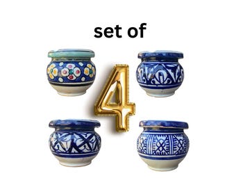 Set di 4 posacenere in ceramica marocchina fatti a mano: decorazioni berbere smaltate colorate. Spedizione veloce dall'Europa.