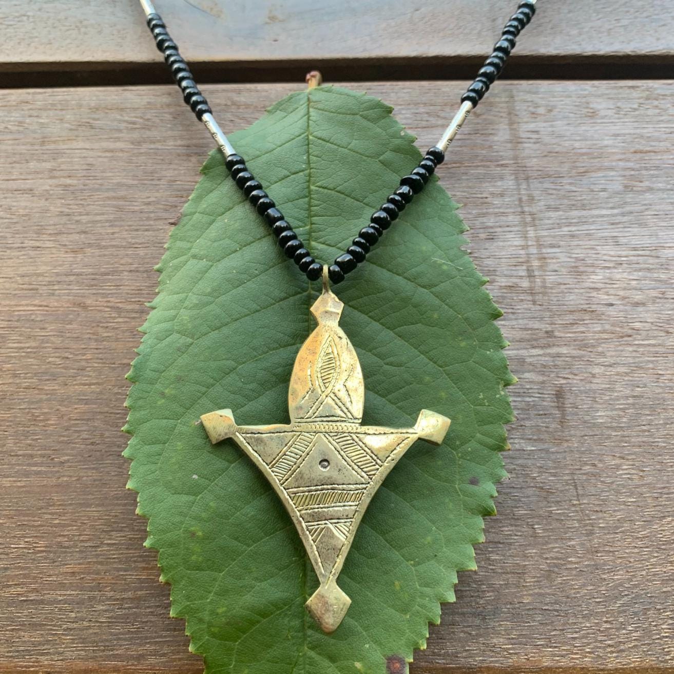 Handmade Berber Tuareg Cross Beaded Necklace: African Moroccan