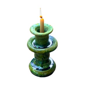 Candelabro Tamegroute marroquí bereber verde, hecho a mano, de cerámica esmaltada, rústico, para decoración del hogar. Envío rápido desde Europa.