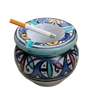 Healthy Moroccan Ceramic Ashtray • Handmade Berber Decor • Fes Pottery Gift • Windproof Smokeless Ash Tray • Colorful Glazed Boho Home Decor