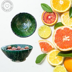 Moroccan Vintage Tamegroute  Trinket Bowls – Handmade Green Glazed Ceramic Snack & Dipping Bowls, Unique morrocan green Pottery gift